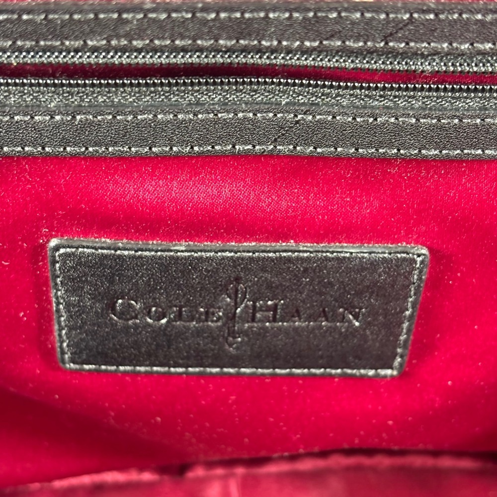 Cole Haan Satchel Shoulder‎ Bag Black Reptile Embossed Leather Designer Handbag - Picture 13 of 16